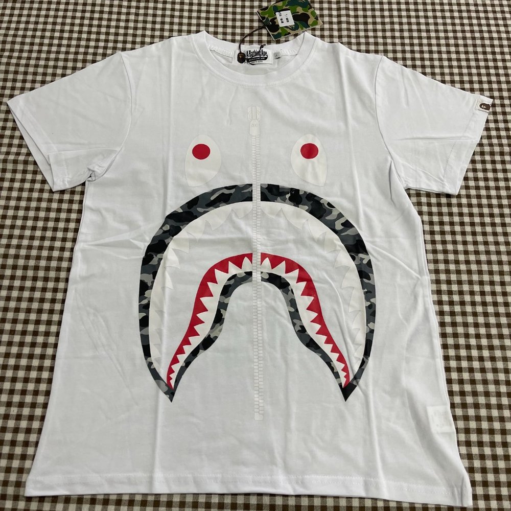 A BATHING APE | Multi Camo Shark Print White T-Shirt - Welcome Offer! ☺️